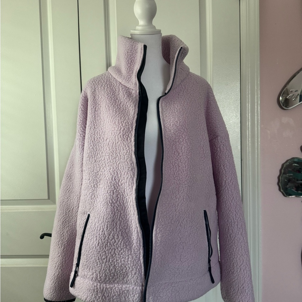 J. Crew Lavender Fleece Jacket with Black Trim